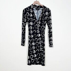 Rare Norma Kamali Kulture Bottle Bottoms Print Minimalist Work Office Midi Dress